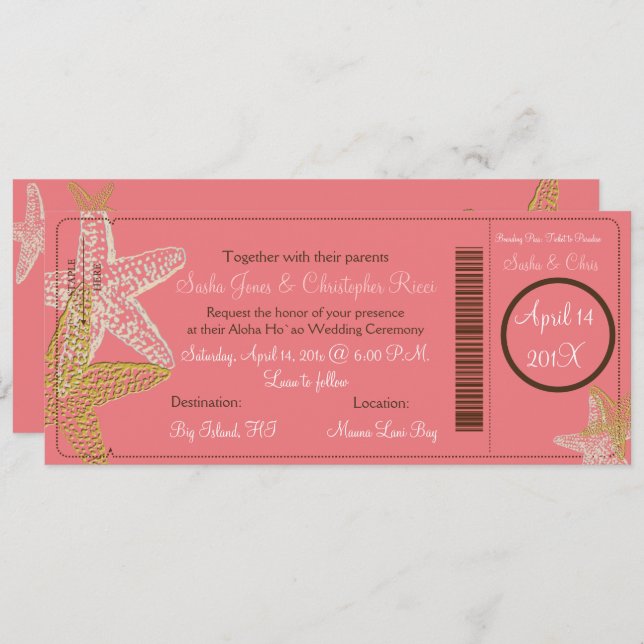 PixDezines Boarding Pass+Starfish Invitations (Front/Back)