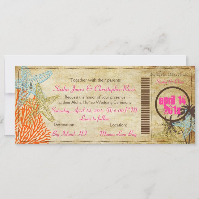 PixDezines Boarding Pass to Paradise Invitation (Front)