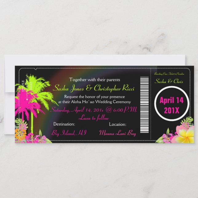 PixDezines boarding pass/twin palms Invitation (Front)