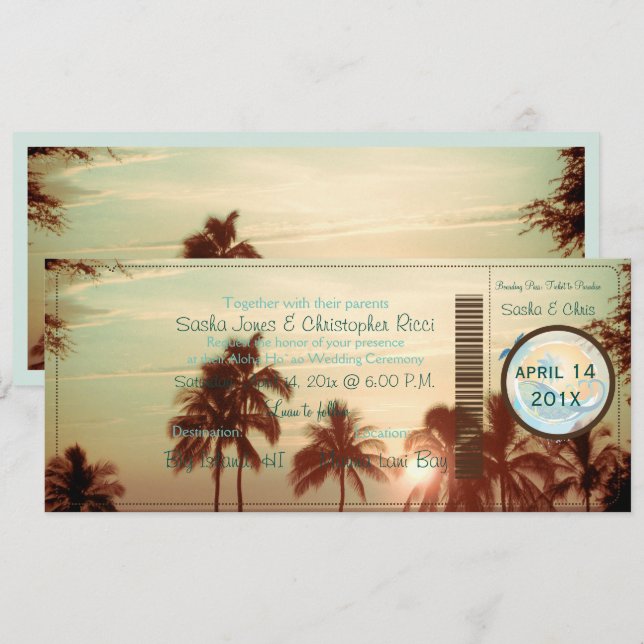 PixDezines Boarding Pass vintage hawaii sunset Invitation (Front/Back)