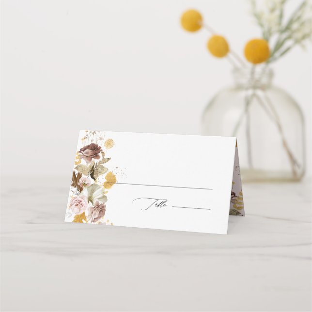PixDezines Boho Autumn Blush Roses Burgundy  Place Card (Front)