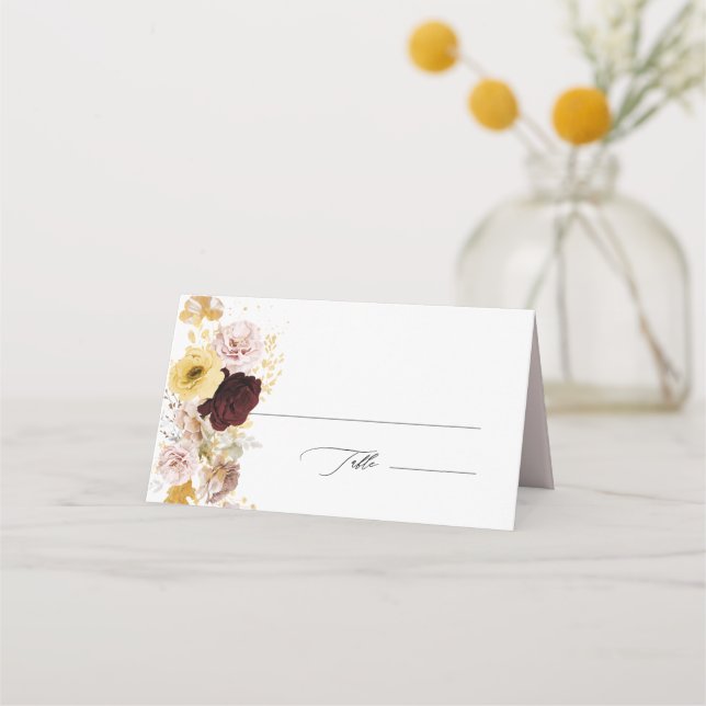 PixDezines Boho Autumn Blush Roses Burgundy  Place Place Card (Front)