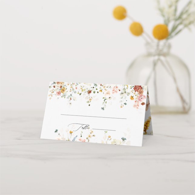 PixDezines Boho Fall Garden Flowers Monogram Place Card (Front)