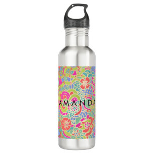 PixDezines Boho Floral/Lady Bugs/Butterflies Water Bottle