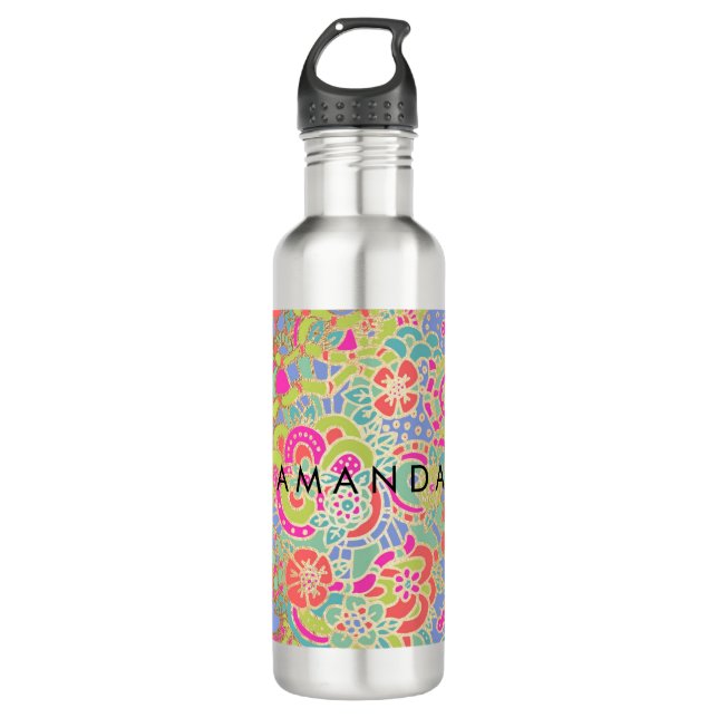 PixDezines Boho Floral/Lady Bugs/Butterflies Water Bottle (Front)