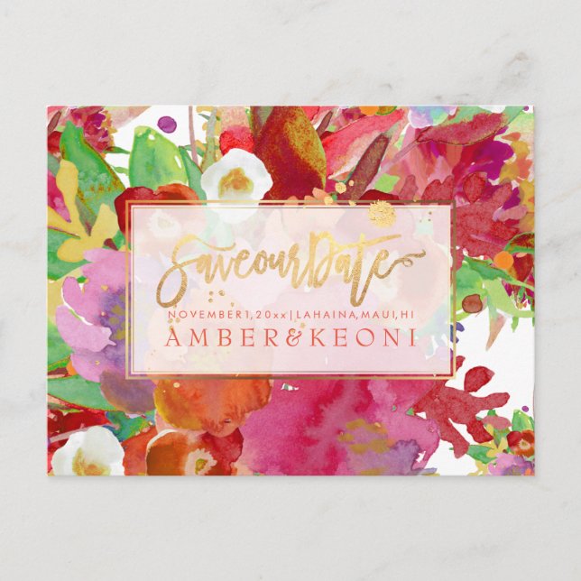 PixDezines Boho Floral Watercolor Save Date Announcement Postcard (Front)