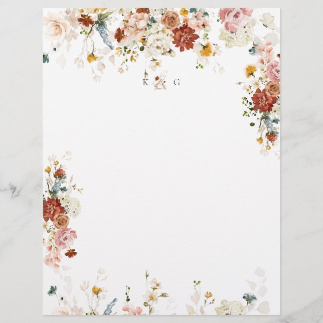 PixDezines Boho Garden Flowers Couple Monogram Letterhead (Front)