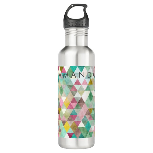 PixDezines Boho Geometric / Triangles Pattern Water Bottle (Front)