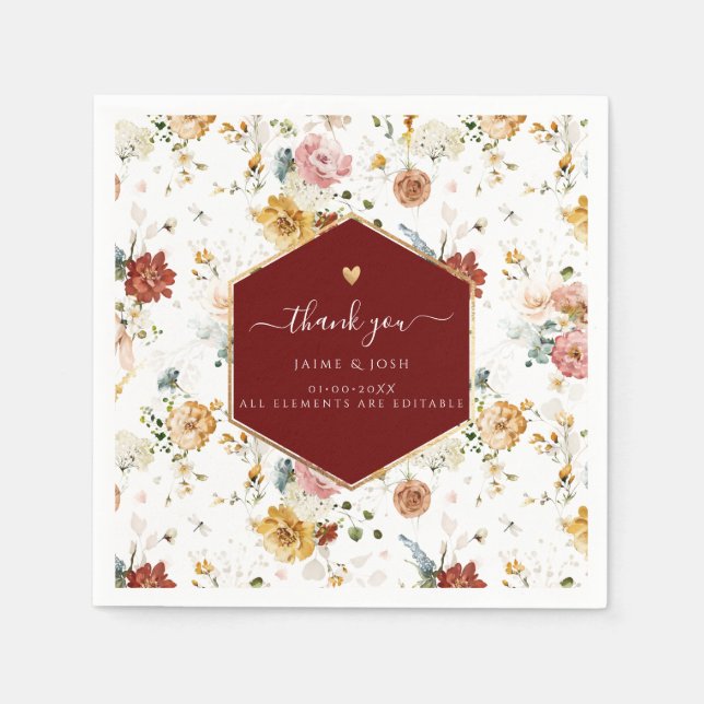 PixDezines Boho H2 Fall Garden Flowers  Napkins (Front)