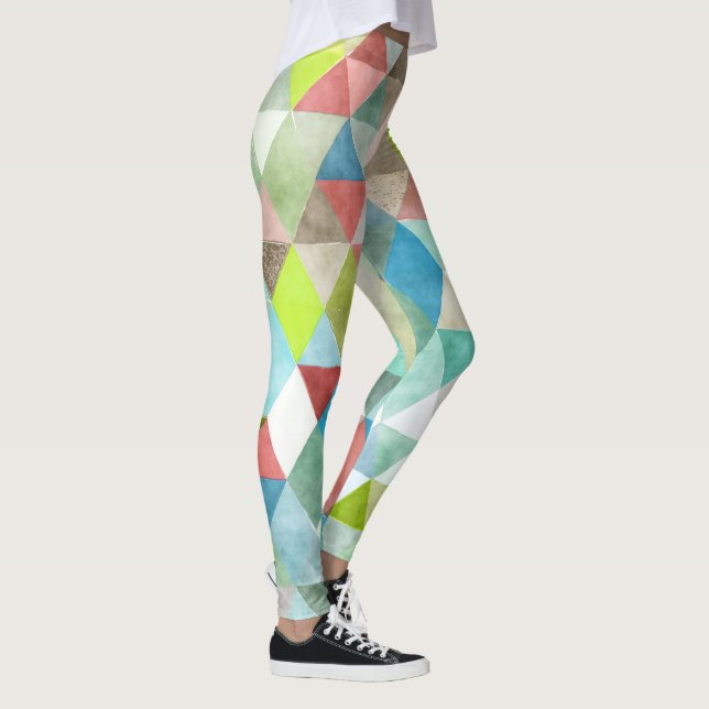 PixDezines Boho Watercolor Geometric/Triangles Leggings (Right)