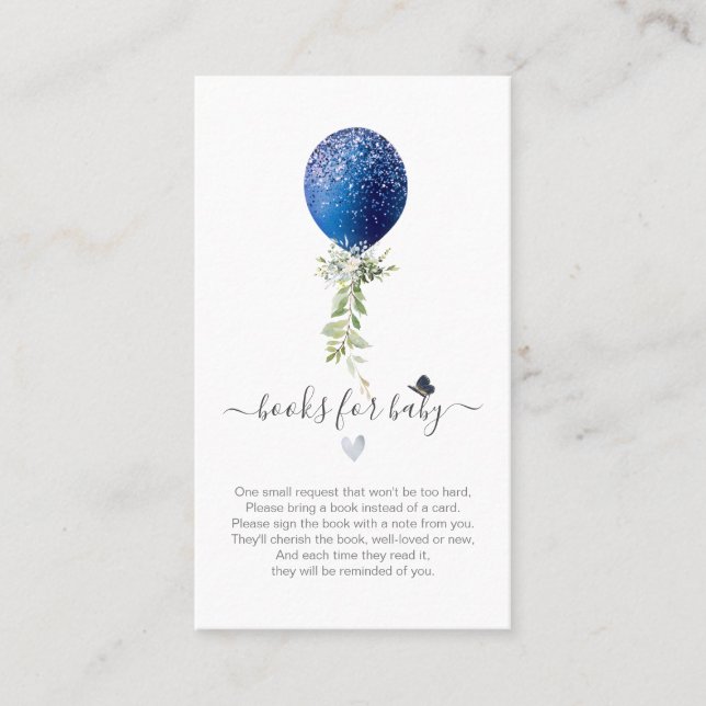 PixDezines Book Request H2 Navy Balloon Enclosure  Place Card (Front)