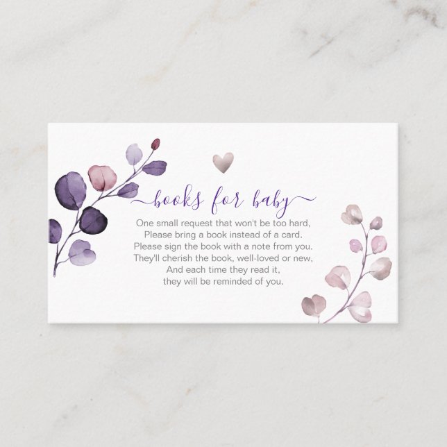 PixDezines Book Request H2 Plum Eucalyptus Place Card (Front)