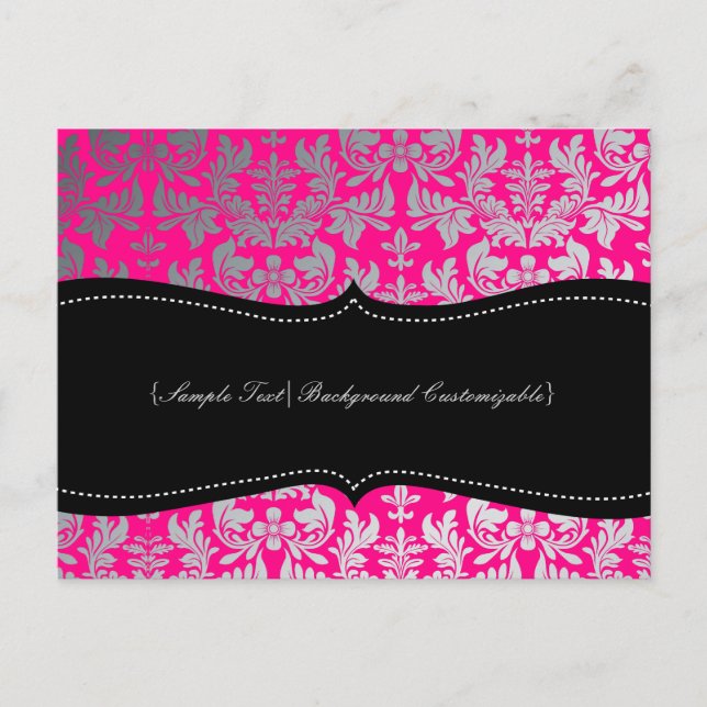 PixDezines Boroque Damask/Silver+Hot Pink Postcard (Front)