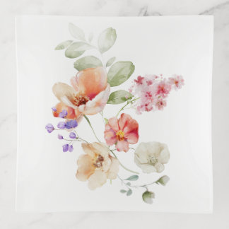 PixDezines Botanical Flowers Trinket Tray