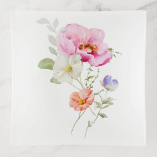 PixDezines Botanical Flowers Trinket Tray