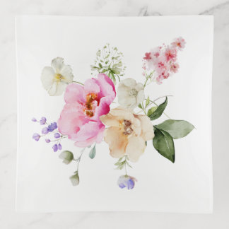 PixDezines Botanical Flowers Trinket Tray