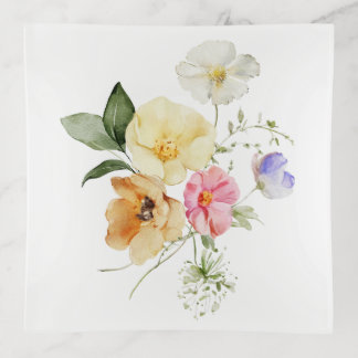 PixDezines Botanical Flowers Trinket Tray