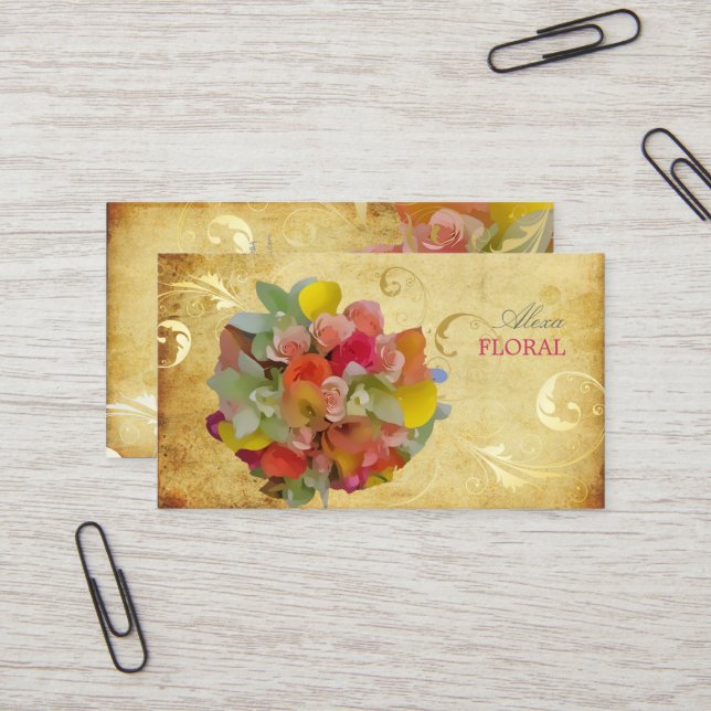 PixDezines Bridal Bouquet, florists/vintage Business Card (Front/Back In Situ)