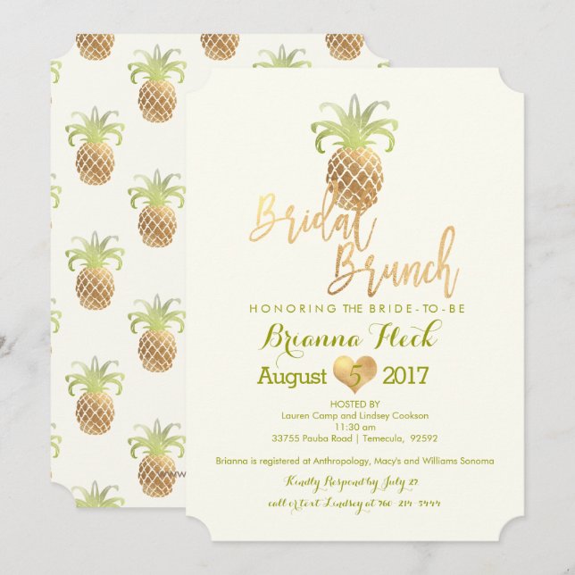 PixDezines Bridal Brunch/Faux Gold/Pineapples Card (Front/Back)