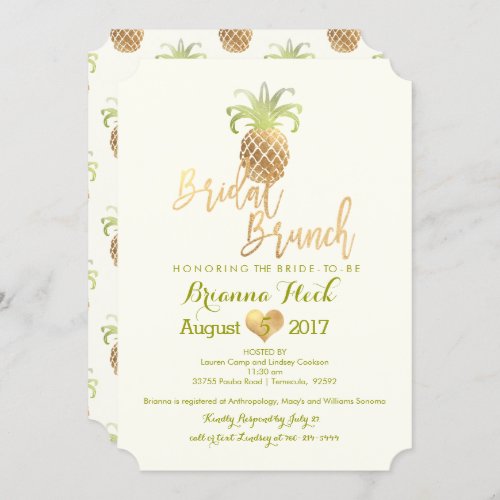 PixDezines Bridal BrunchFaux GoldPineapples Card