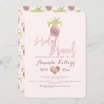 Pixdezines Bridal Brunch/faux Rose Gold/pineapples Invitation by custom_stationery at Zazzle