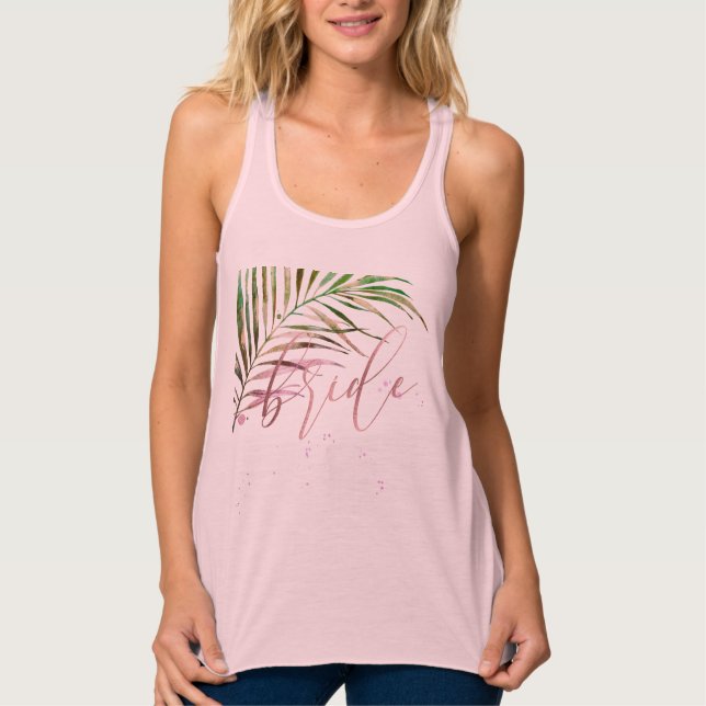 PixDezines Bridal Party, Bride+Palm Frond Tank Top (Front)