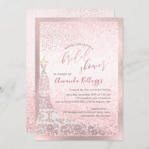 PixDezines Bridal Shower Blush Pink Gown Invitation