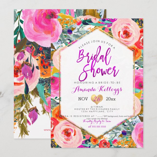 PixDezines Bridal Shower Boho Spring Floral Invitation (Front/Back)