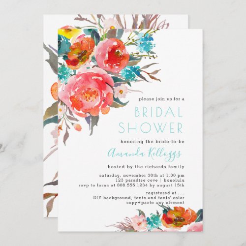 PixDezines Bridal Shower Bright Watercolor Flowers Invitation