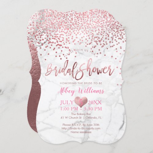 PixDezines Bridal ShowerFaux Rose GoldConfetti Invitation