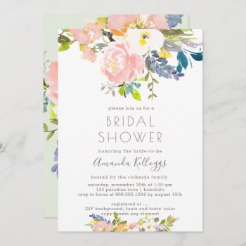 Pixdezines Bridal Shower Pastel Watercolor Flowers Invitation by custom_stationery at Zazzle