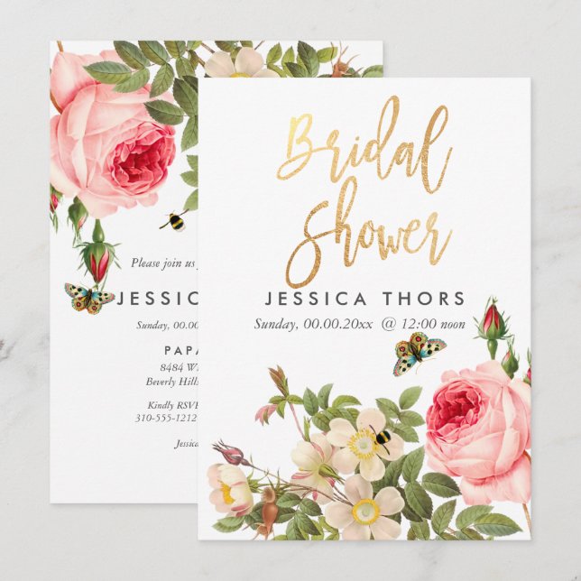 PixDezines Bridal Shower Rose Garden/DIY bckgrnd Invitation (Front/Back)