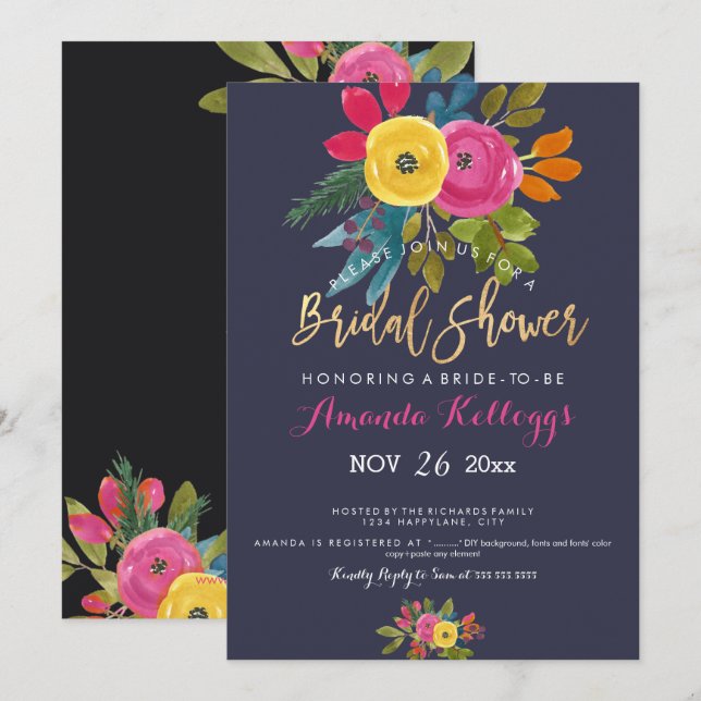 PixDezines Bridal Shower Spring Floral Invitation (Front/Back)