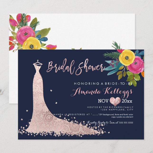 PixDezines Bridal Shower Spring Floral Invitation (Front/Back)