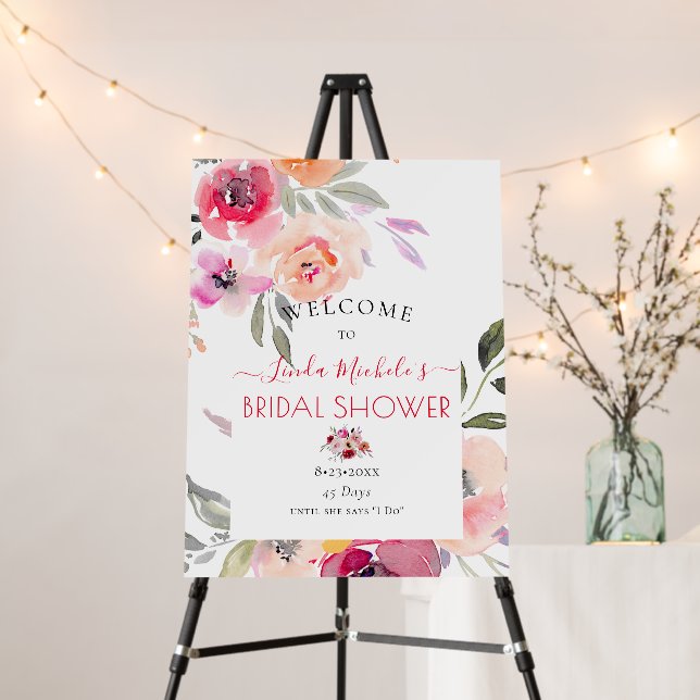PixDezines Bridal Shower Summer Peonies Welcome  Foam Board (In Situ (Stand))