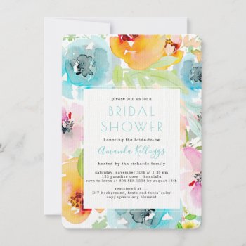 Pixdezines Bridal Shower Watercolor Spring Floral  Invitation by custom_stationery at Zazzle