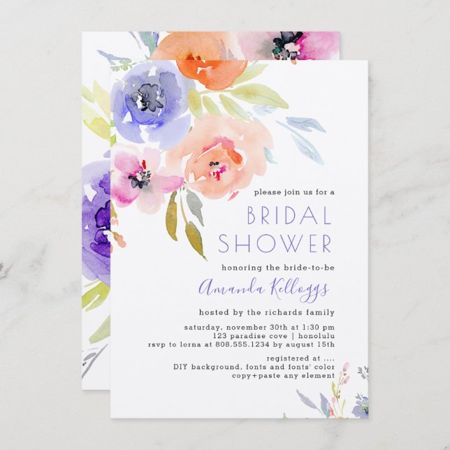 PixDezines Bridal Shower Watercolor Spring Floral Invitation (Front/Back)