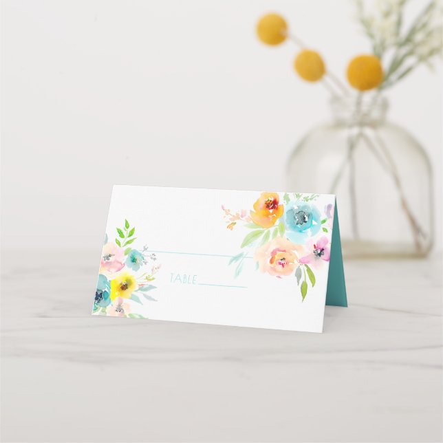 PixDezines Bridal Shower Watercolor Spring Floral Place Card (Front)
