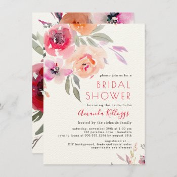Pixdezines Bridal Shower Watercolor Summer Floral Invitation by custom_stationery at Zazzle