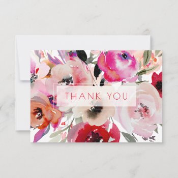 Pixdezines Bridal Shower Watercolor Summer Floral Thank You Card by custom_stationery at Zazzle