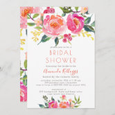 BRIGHT BLUSH BURGUNDY FLORAL BUNCH BRIDAL SHOWER INVITATION