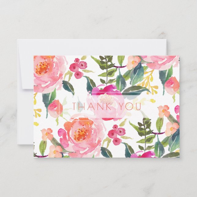 PixDezines Bridal Shower Watercolor Summer Peonies Thank You Card (Front)