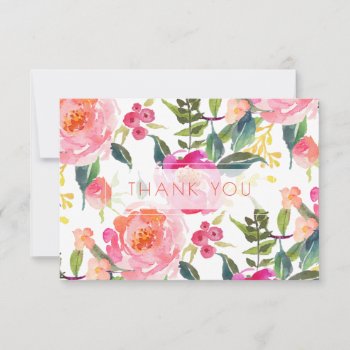 Pixdezines Bridal Shower Watercolor Summer Peonies Thank You Card by custom_stationery at Zazzle
