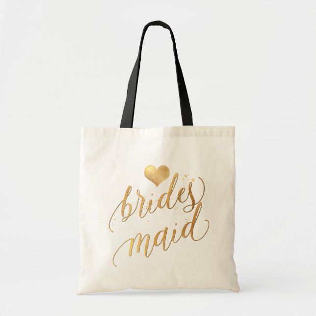 PixDezines Bridesmaid/Faux Gold Script Tote Bag (Front)