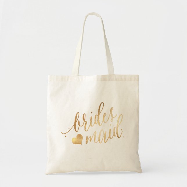 PixDezines Bridesmaid/Faux Gold Script Tote Bag (Front)