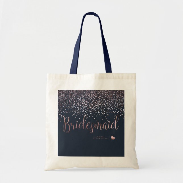PIXDEZINES BRIDESMAID FAUX ROSE GOLD CONFETTI TOTE BAG (Front)