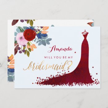 Pixdezines Bridesmaid/floral/watercolor/red Invitation by custom_stationery at Zazzle