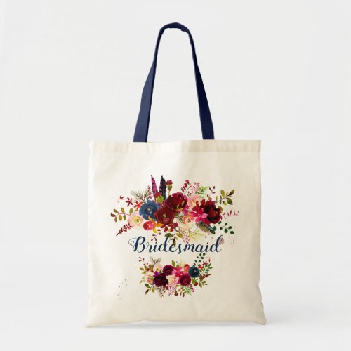 PixDezines BridesmaidNavy Burgundy Flowers Tote Bag