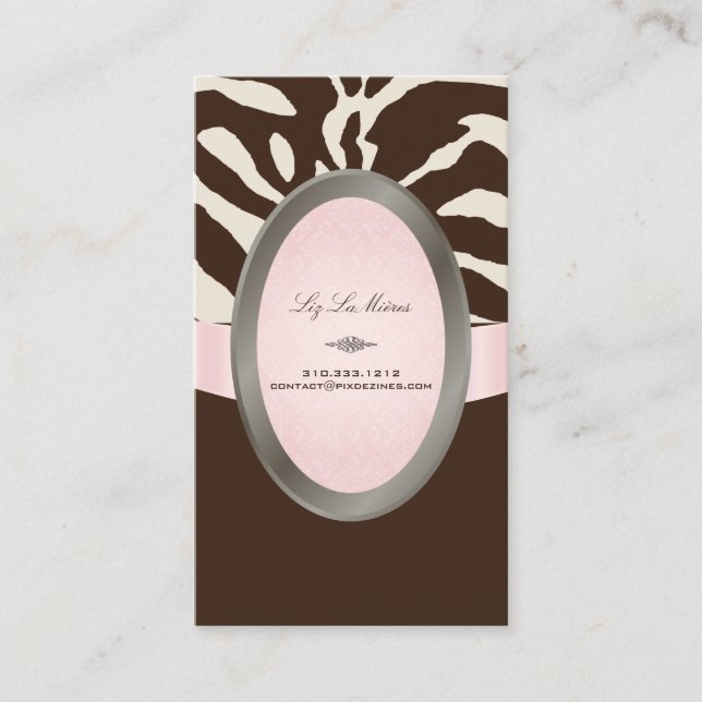 PixDezines Brown, Pink, Beige Zebra stripes Business Card (Front)
