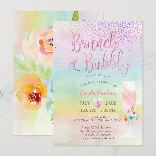 PixDezines Brunch Bubbly/Cotton Candy Confetti Invitation (Front/Back)